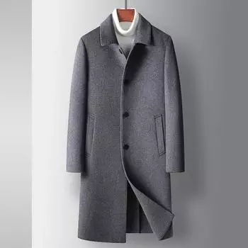 Длинный шерстяной тренчкот с отворотом на осень и зиму для молодежи и среднего возраста, двухсторонняя повседневная теплая куртка для бизнеса 170 чёрный