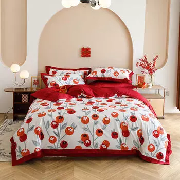 Длинный штапельный хлопок 100S с вышивкой для свадебного номера, свадебный комплект из четырех предметов, свадебный хлопок, свадебная кровать, простыни и пододеяльники из чистого хлопка 1.5m bed sheet 4pcs