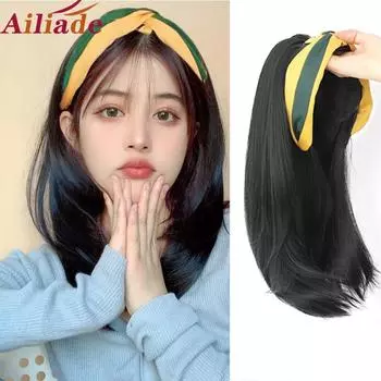 Длинный синтетический полупарик Ailiade, прямая челка в стиле Лолиты, на заколке, наращивание волос для женщин