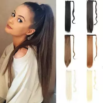 Длинный синтетический прямой хвост MERISIHAIR, 22 дюйма, на клипсе, парик для наращивания волос, наращивание хвоста, шиньон 55 cm