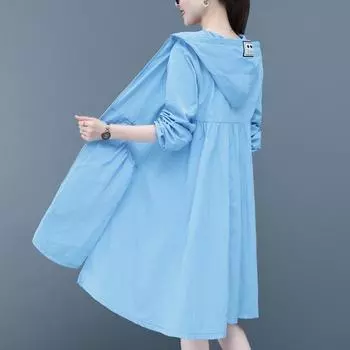 Длинный стиль Защита от солнца для женщин летом Тонкий свободный корейский стиль модная одежда для защиты от солнца куртка для женщин S синий