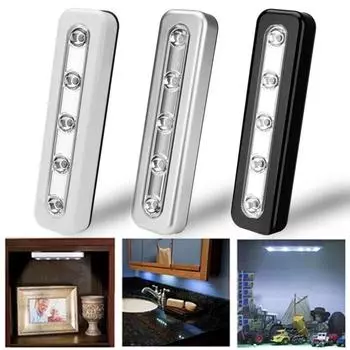 Длинный светодиодный светильник, суперяркий, простая установка, сенсорное управление, питание от батареек, светодиодный светильник для шкафа с клейкой подложкой чёрный