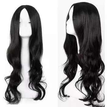 Длинный свободный волнистый синтетический парик Передний парик Вьющиеся полные парики из натуральных волос для женщин чёрный