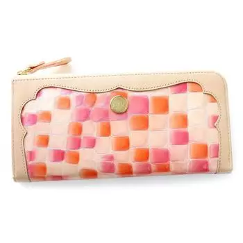 Длинный тонкий окрашенный подлинный женский кошелек, сделанный в Японии [Cleria U], Г-образная молния, ластовица, стекло, кожа, [CLU-003] (коралловый) коралловый