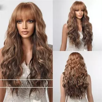Длинный вьющийся модный парик, женский волнистый градиент с воздушной челкой, большой платиновый парик 66cm