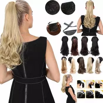 Длинный вьющийся парик из волос с хвостиком на клипсе 22inches