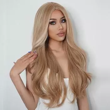 Длинный вьющийся парик, мягкий женский косметический инструмент, гладкий, полезный, натуральный вьющийся женский парик средней части для повседневной жизни 26Inch