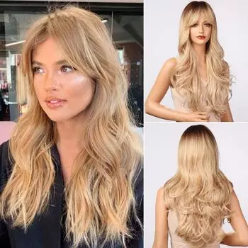 Длинный волнистый парик Bybrana Ombre, светлый волнистый парик для вечеринки, повседневный синтетический парик для женщин, термоволокно высокой плотности