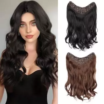Длинный волнистый парик с V-образной заколкой для волос, синтетическое удлинение, один кусок, густые волосы, большие волнистые волосы для женщин 50cm
