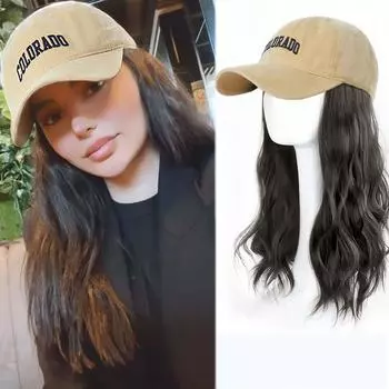 Длинный волнистый синтетический парик Бейсбольная рисовая белая кепка с наращиванием волос Шляпа Парики Натуральный черный парик Connect Регулируемый для женщин