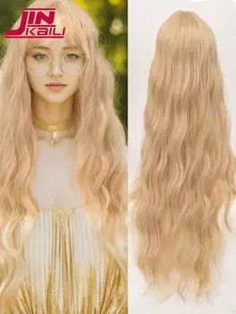Длинный волнистый синтетический парик для косплея с челкой, жаропрочный блондин, розовый парик Лолиты для женщин