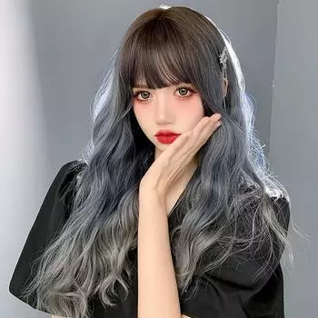 Длинный волнистый синтетический парик с челкой из натуральных волос, женский термостойкий парик для повседневного использования для косплея
