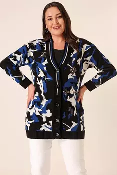 Длинный вязаный кардиган оверсайз с камуфляжным принтом и пайетками