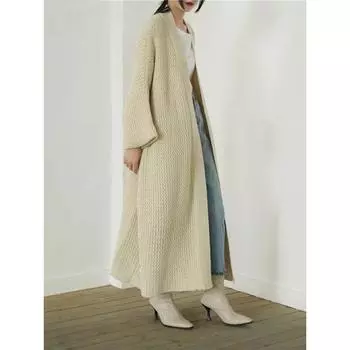 Длинный вязаный кардиган свитер большого размера свободный крой V-образный вырез длинный рукав женский новый модный прилив осень зима теплое пальто One Size зелёный