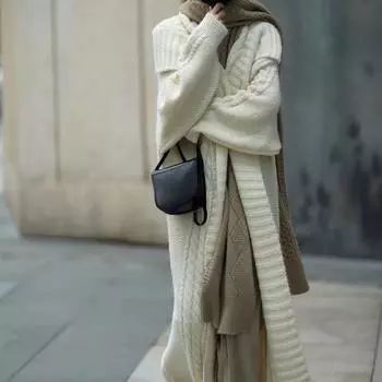 Длинный вязаный кардиган, женский элегантный свободный женский свитер с лацканами и длинными рукавами, пальто 2024, весенняя уличная женская верхняя одежда S белый