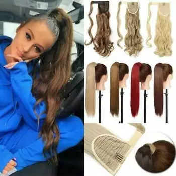 Длинный зажим для наращивания волос в хвосте, обертка вокруг хвоста, синтетическая шиньон для женщин