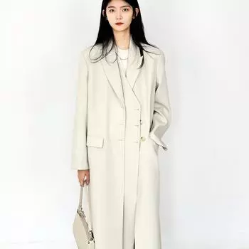 Длинный женский пиджак 2024 весна-осень новый черный темперамент двойной планкой свободный повседневный и тонкий тренчкот XS