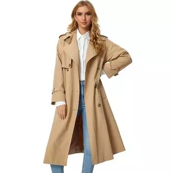 Длинный женский плащ цвета хаки, весенне-осенний двубортный женский ветровка, свободная женская куртка