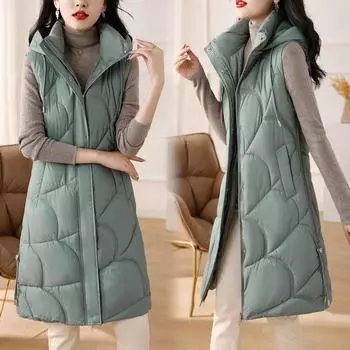 Длинный жилет осенне-зимний новый женский жилет с капюшоном L белый