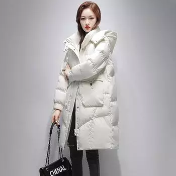 Длинный зимний пуховик 2024 года, новый модный женский пуховик средней и длинной длины, тонкое зимнее пальто S size 90-60kg белый