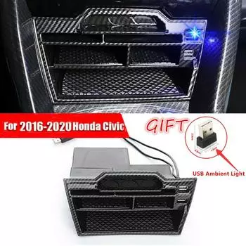 Для 2016-Honda Civic Автомобильные аксессуары Внутренний ящик для хранения консоли из углеродного волокна с USB