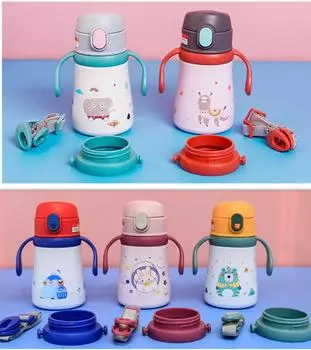 Для 360 мл термос из нержавеющей стали с героями мультфильмов и портативной кружкой-термосом, детская термобутылка для воды, детский стакан, термокружка 360ml