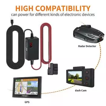 для 70mai Dash Cam A810 OBD Hardwire Kit Кабель питания Тип USB C Порт 10 футов 12 В-24 В до 5 В для Dash Camera Защита от низкого напряжения чёрный
