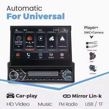 Для 7-дюймового универсального автомобиля Hyundai Kia Honda Nissan Toyota Volkswagen Car Radio HD BT USB GPS TF Car Multimedia Player Carplay Auto