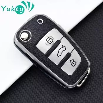 Для A1 A3 A6 Q2 Q3 Q7 TT TTS R8 S3 S6 RS3 RS6 3 кнопки кожаные чехлы для ключей от машины Защитная крышка складной ключ с дистанционным управлением серебряный