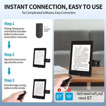 Для электронных книг Kindle Paperwhite Oasis Kobo дистанционное управление переворачивателем страниц, 2.4G RF дистанционное управление для видеостраниц Tiktok чёрный