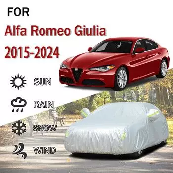 Для Alfa Romeo Giulia 2015-2024 наружная защита полная 190T автомобильные чехлы снегозащитный козырек пылезащитный наружные автомобильные аксессуары 4.8x1.9x1.5M серый