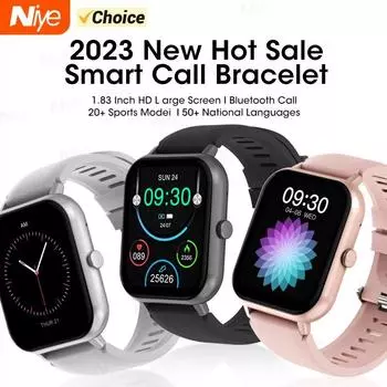 Для Android IOS Универсальные 1,83-дюймовые Bluetooth-звонки Смарт-часы для мужчин Поддержка 100 Спорт 2024 Новые женские поворотные клавиши Смарт-часы + коробка чёрный