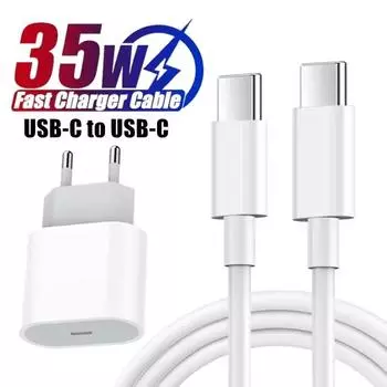 Для Apple 35 Вт для iPhone зарядное устройство USB Type C быстрое зарядное устройство для iPhone 16 15 14 13 12 11 Pro Max Plus PD зарядный кабель C to C аксессуары EU Plug (15) белый