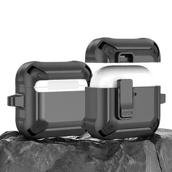 для Apple Airpods 4-го поколения (2024) Чехол Secure Lock Case для AirPods 4 Защитный чехол для всего тела для AirPods 4 Skin Case чёрный