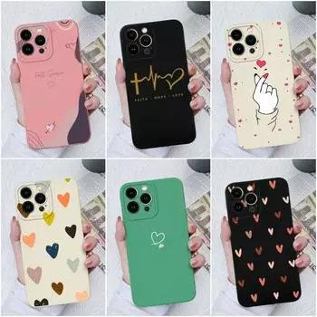 Для Apple iPhone 11 12 13 14 15 Pro Max X XS XR SE 6 7 8 Plus чехол задняя крышка модные жидкие силиконовые чехлы с сердечками для пар для iPhone бампер iPhone 6