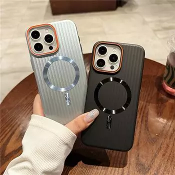 Для Apple iPhone 15 Plus Pro Max рифленое покрытие металлическая краска магнитный противоотпечатковый ПК противоударный противоскользящий чехол-накладка For iPhone 15 чёрный