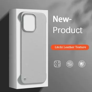 Для Apple iPhone 16 15 14 13 12 11 Pro Max Plus Mini Litchi Grain Leather Phone Case Macropore Безрамный Матовый Чехол Ударопрочный Жесткий Чехол Для ПК For iPhone 16 чёрный