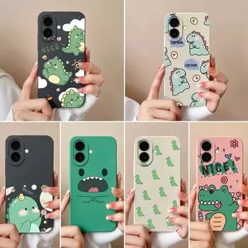 Для Apple iPhone 16 Plus 16pro 16promax чехол с милым рисунком динозавра из мультфильма ультратонкий защитный корпус из жидкого силикона для iPhone бампер Capa iPhone 16