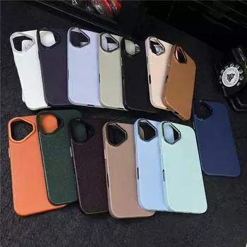 Для Apple iPhone 16 Plus Pro Max прочный металлический чехол с большой дыркой в рамке для объектива Litchi Grain PC, защитный чехол от отпечатков пальцев, задняя крышка-оболочка For iPhone 16 оранжевый