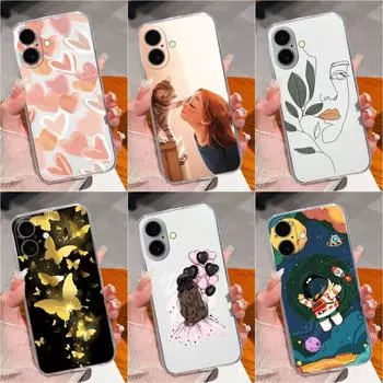Для Apple iPhone 16 Plus Pro Max 16plus iPhone 16 чехол для телефона протектор экрана милый милый чехол для девочек прозрачный мягкий силиконовый бампер для iPhone Capas iPhone 16