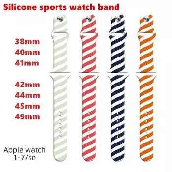 Для Apple Watch 7 6 SE ремешок 45 мм, 41 мм, 44 мм, 40, 38 мм, 42 мм, силиконовый ремешок для спортивных аксессуаров с принтом, ремешок-браслет для Apple Watch IWatch Series 5, 4, 3, 2, ремешок