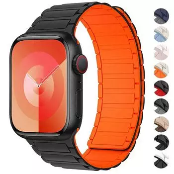 Для Apple Watch Band 46 мм 42 мм 45 мм 44 мм 40 мм 49 мм 41 мм 38 мм силиконовый магнитный браслет iWatch Series 10 9 8 7 Se Ultra 2 ремешок S9-S1 38 40 41mm чёрный