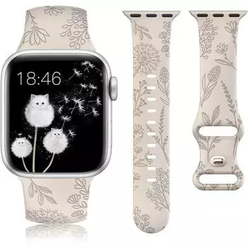 Для Apple Watch Band Модный силиконовый ремешок для часов с цветочной гравировкой 49/44/45/40/42/38 мм iWatch Series Ultra Band 38/40/41 mm белый