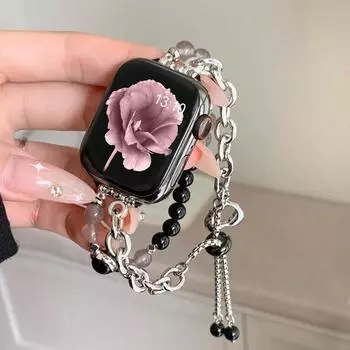 Для Apple Watch Chain Link Strap Ultra 2 49 38 44 41 45 мм для iWatch Series 9 8 7 6 5 SE 4 3 Подвеска браслет с бусинами ремешок для часов 38/40/41mm чёрный