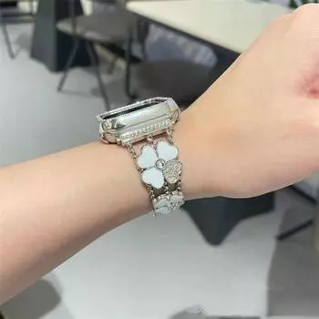 Для Apple Watch Diamond Clover металлический браслет 38 мм 40 мм 41 мм 42 мм 44 мм 45 мм сменный браслет для женских часов для iwatch 7 6 5 4 3 2 1 se ремешок для часов
