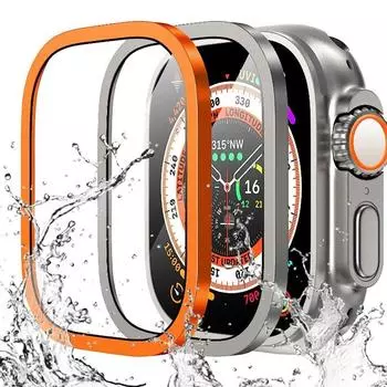 Для Apple Watch Ultra 49 мм крышка металлический корпус из закаленного стекла Защитная пленка для экрана водонепроницаемый защитный бампер для IWatch 49 мм прозрачная пленка 49mm Series Ultra чёрный