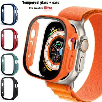 Для Apple Watch Ultra 49 мм ремешок для умных часов, ПК, бампер + защита экрана, закаленная крышка, аксессуары для ремешков серии iwatch