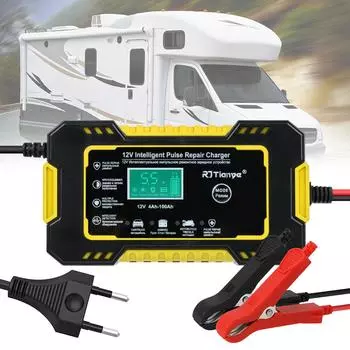 Для авто, мото, влажная и сухая, свинцово-кислотный гель AGM, импульсный ремонт, ЖК-дисплей, быстрая зарядка, автомобильное зарядное устройство, 12 В, 6 А EU жёлтый