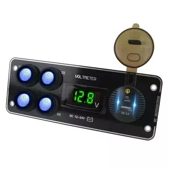 Для автомобиля RV Truck ATV UTV Camper Caravan Voltmeter 12-24V QC3.0 PD Toggle Switch Panel Car Charge 4 Gang Switch Panel красный