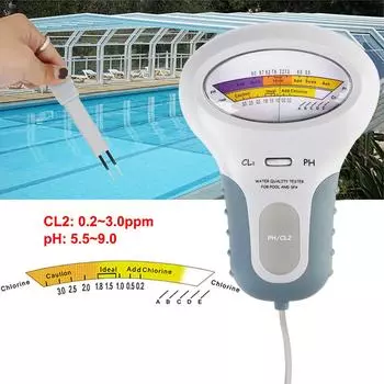 Для бассейна, аквариума, спа, большой экран 2 в 1, детектор хлора, тестер качества хлорной воды, измеритель хлора CL2, тестер pH Grey